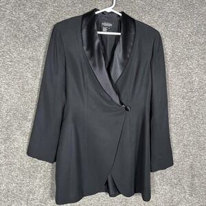 J Peterman Jacket Womens 10 Black Silk Shawl Collar Tuxedo Blazer Evening